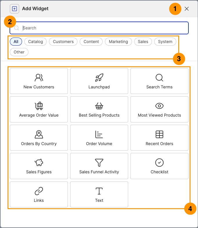 Widget selection modal