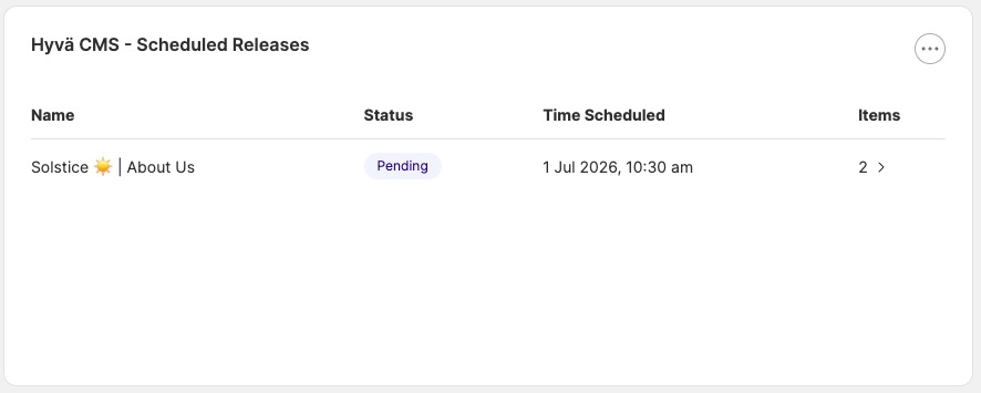 Hyvä CMS scheduled releases widget