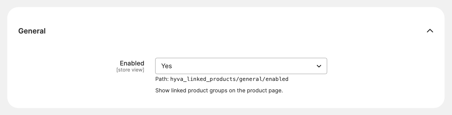 The Enabled setting in the General group Linked Products configuration