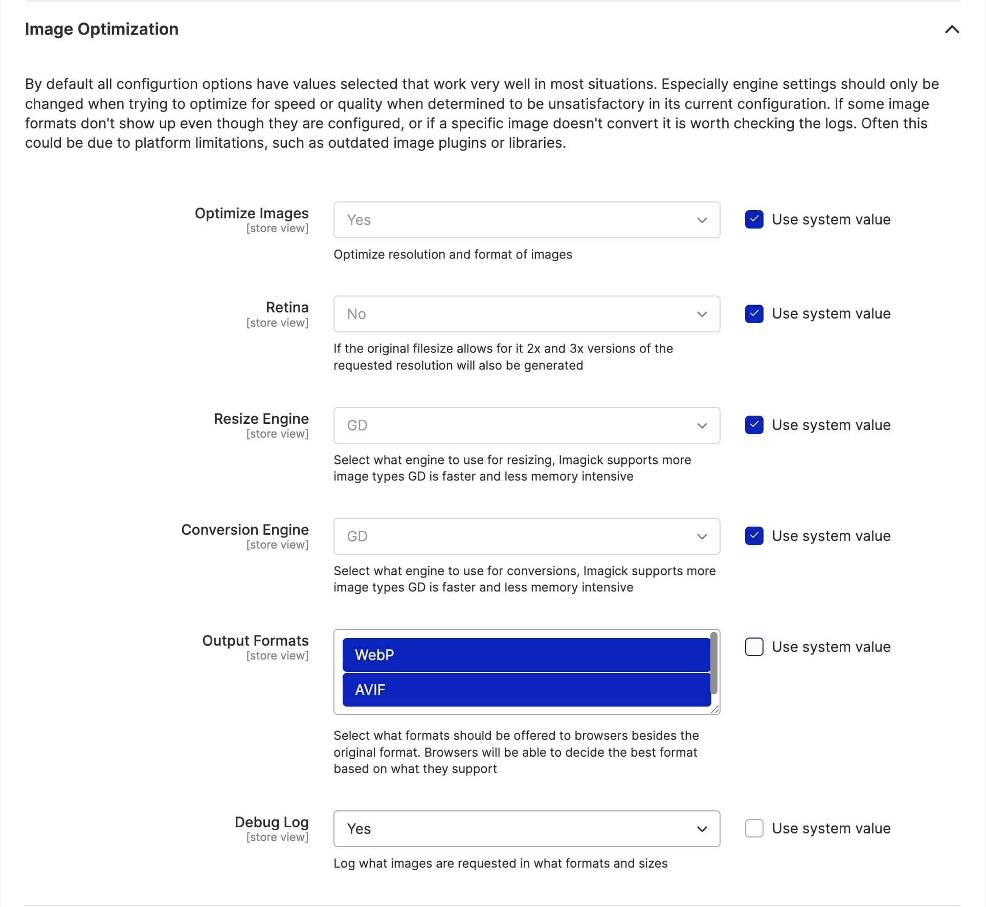Image Optimization configuration