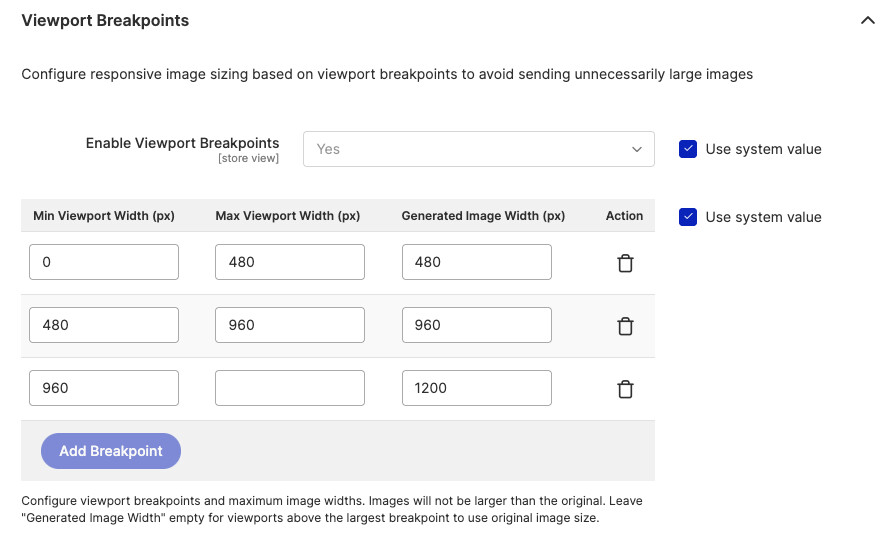Viewport Breakpoints configuration