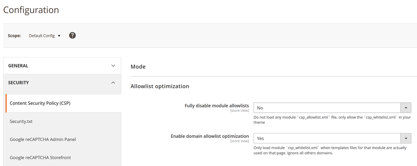 Optimized CSP Allowlist configuration in Magento admin